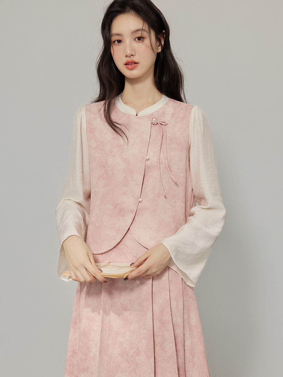 New Chinese Style Two-Piece Dress Set with Frog Button Top and Pleated Skirt for Women - Image 4