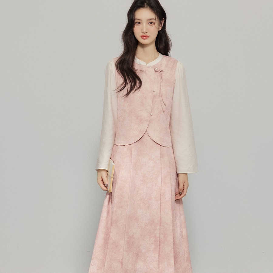 New Chinese Style Two-Piece Dress Set with Frog Button Top and Pleated Skirt for Women - Image 5
