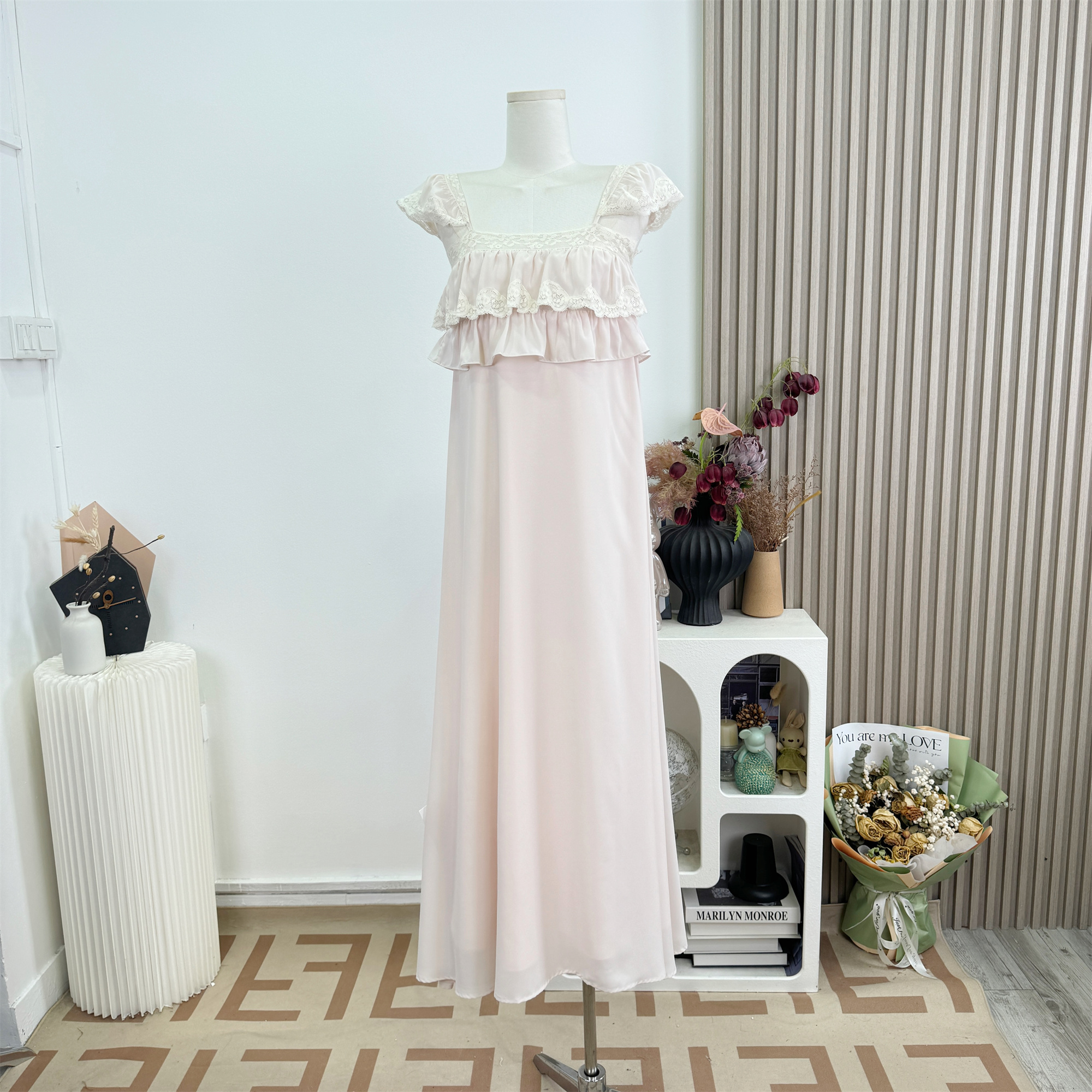 Cherry Blossom Pink Lace Cami Dress and Shirt Set for Women - Image 4