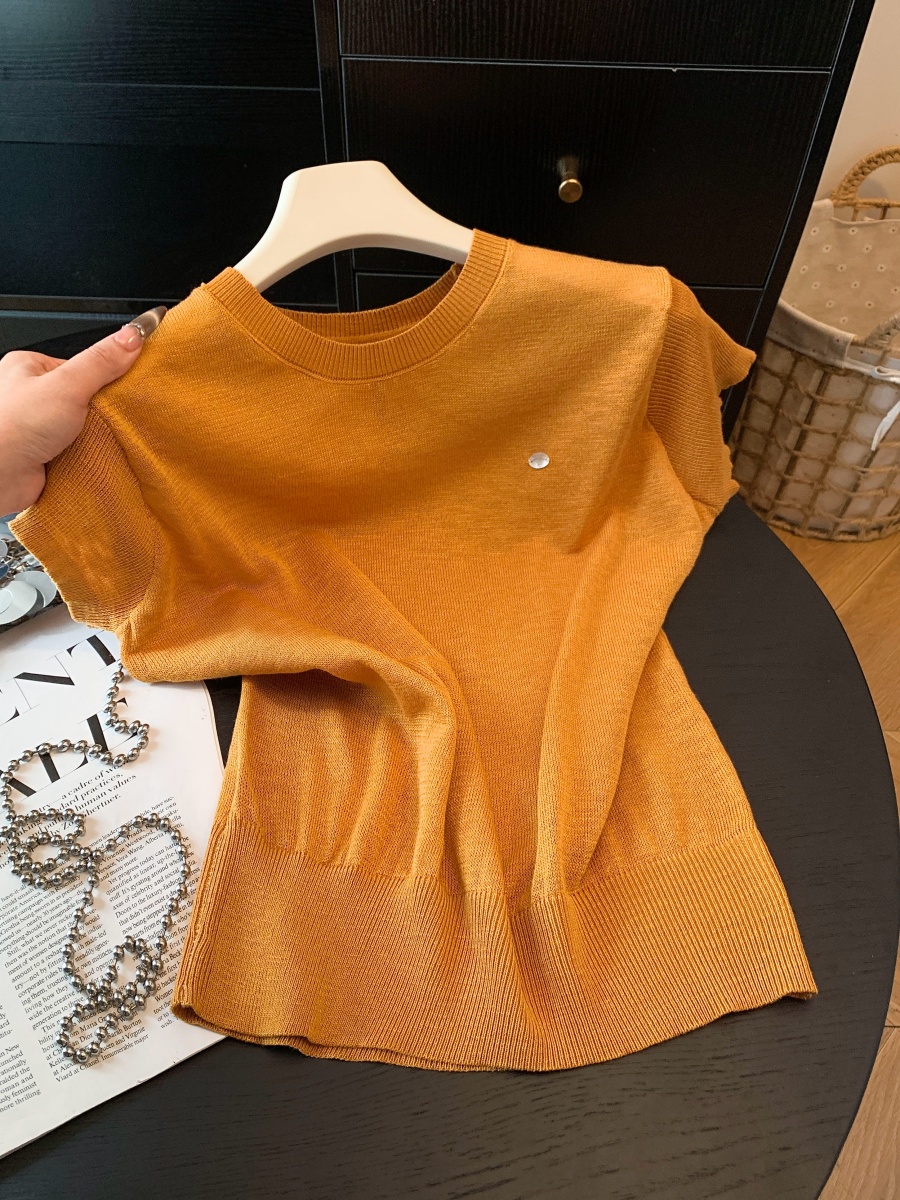 Women's Back Cutout Crew Neck Thin Knit Short Sleeve T-Shirt 2026 Summer Korean Style Top - Image 4