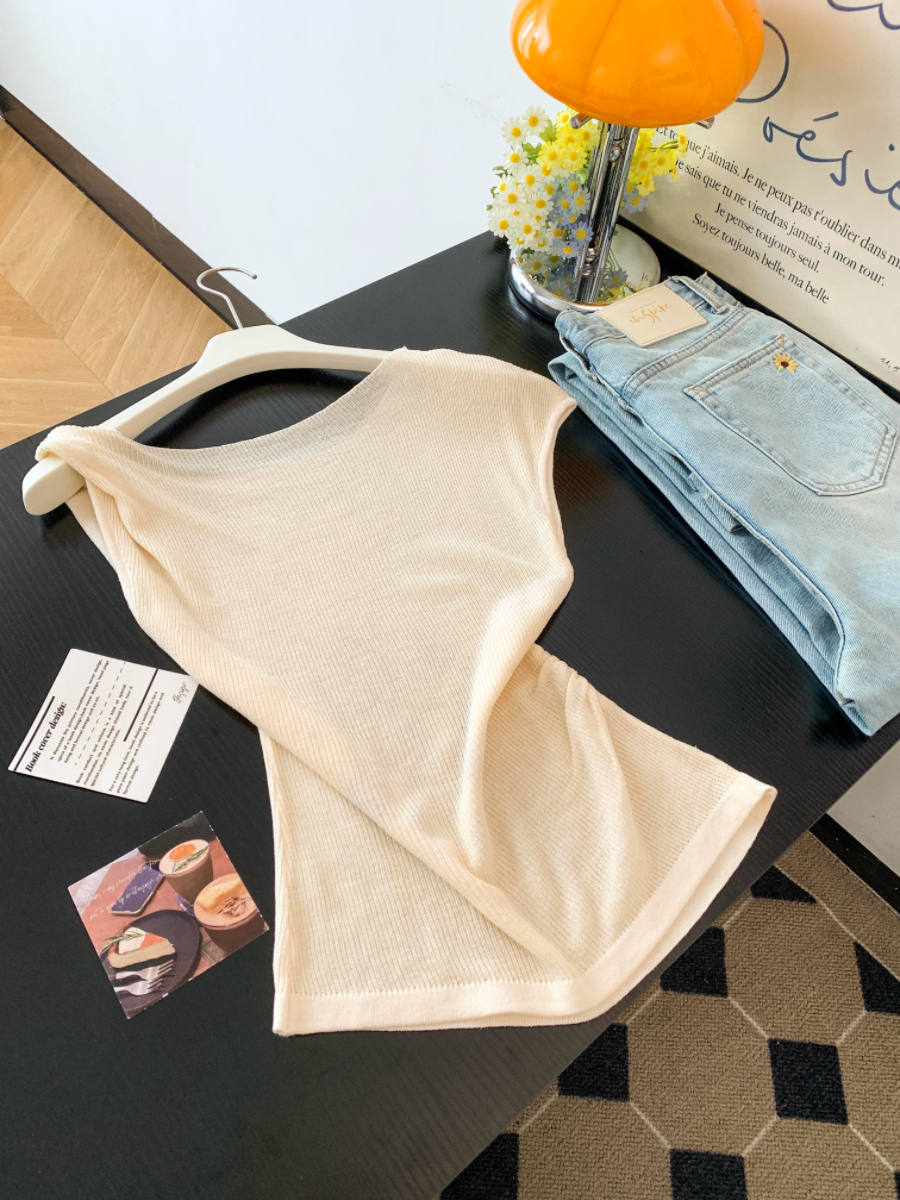 Korean Print One-Shoulder Knit Top Women 2026 Summer Slim Fit Asymmetric Cutout - Image 4