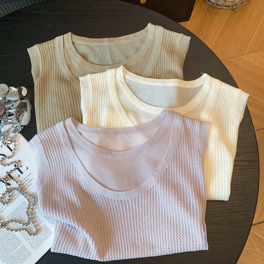 Korean Hollow-Out Faux Two-Piece Short Sleeve T-Shirt for Women Summer Fresh Design - Image 5