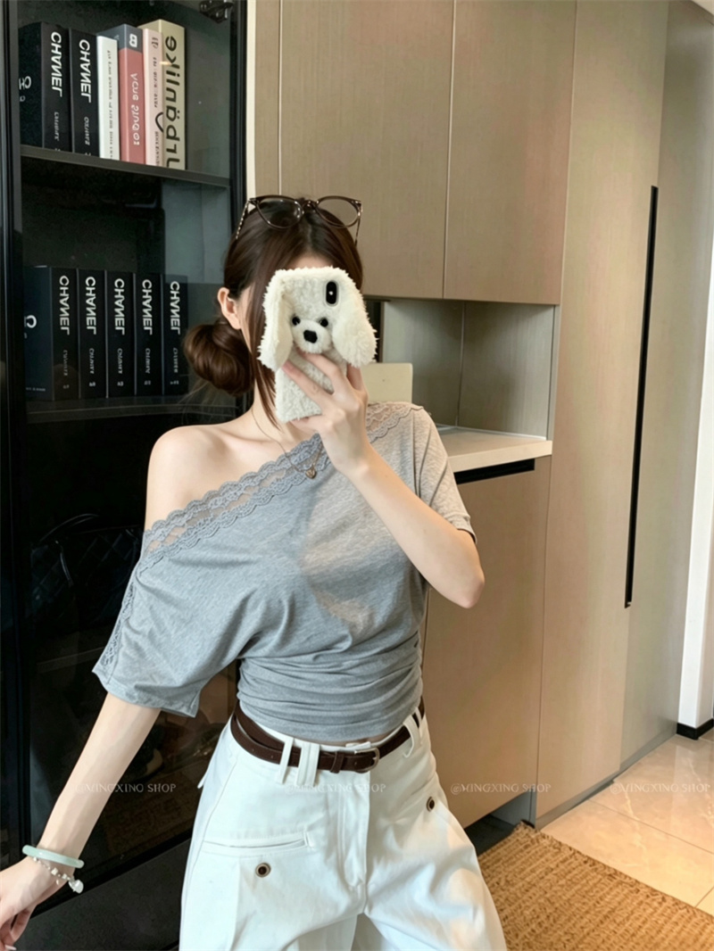 Women's Off-Shoulder Loose T-Shirt Summer Slim Fit Sexy Top - Image 2
