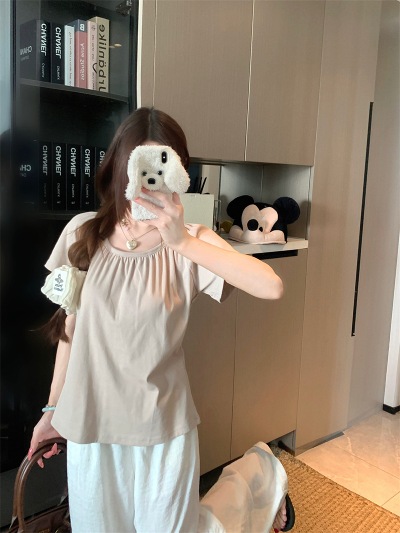 Women's Lazy Pleated U-Neck T-Shirt with Design Sense - Versatile High-End Slimming Top - Image 4